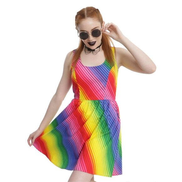 Retrolicious 3X Rainbow Fit & Flare Dress Pride Pockets Pin Up Retro ModCloth - Picture 1 of 6